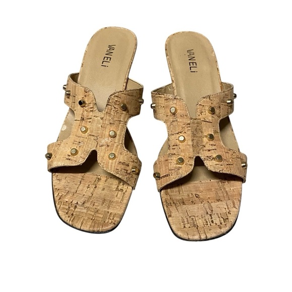 Vaneli Women’s Cork Slide Sandal Size 9N Tan Slip-on with Gold Hardware Casual - Picture 2 of 10